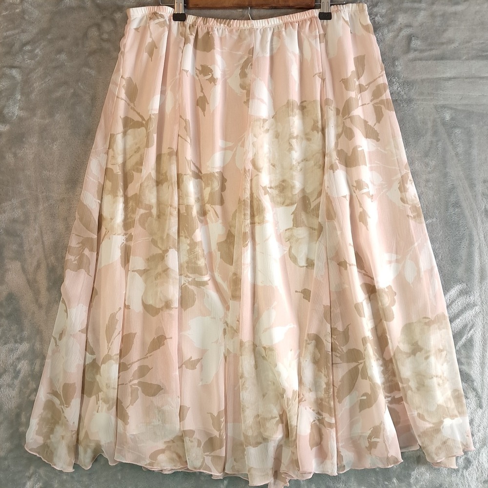 NWT Ruby Rd Woman Blush Crush Floral Chiffon Maxi Skirt Pastel Plus Size 18W